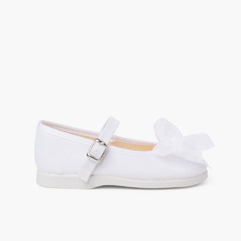 Organza Bow Buckle Linen Mary Janes