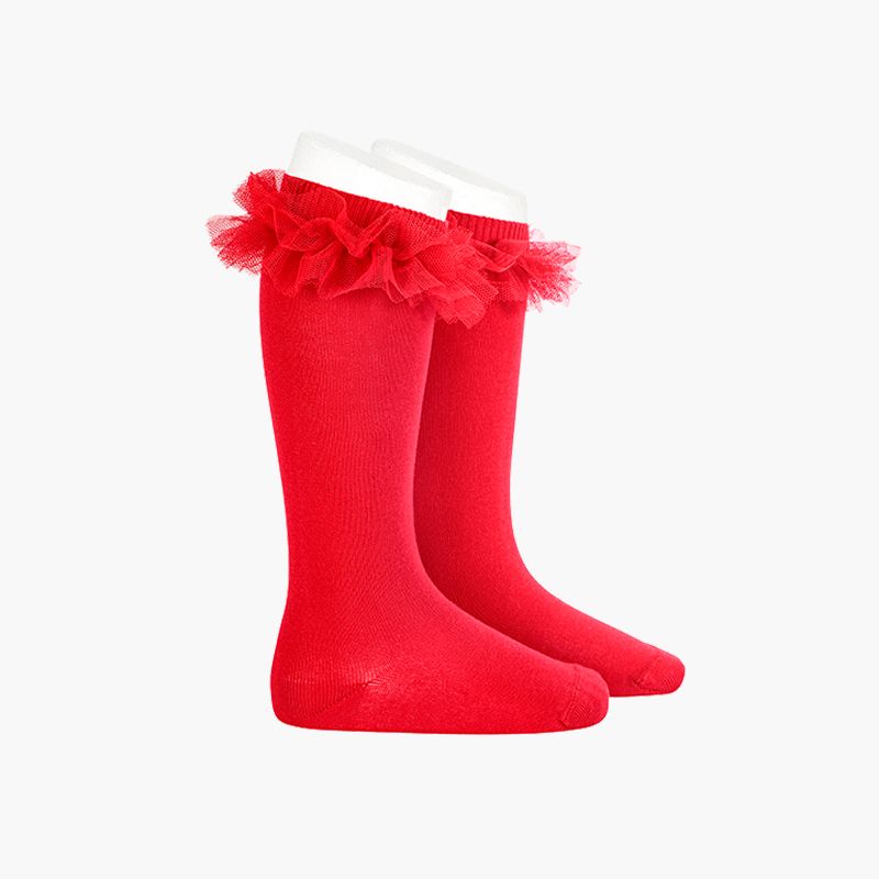  Plain high socks with tulle strip