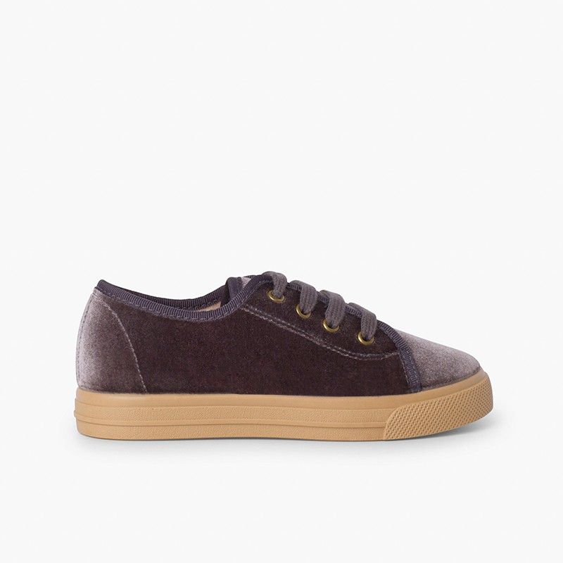  Velvet lace-up trainers with wide sole for kids
