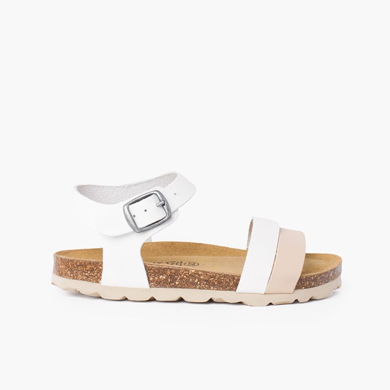 Two-color strappy sandal with ergonomic bio sole