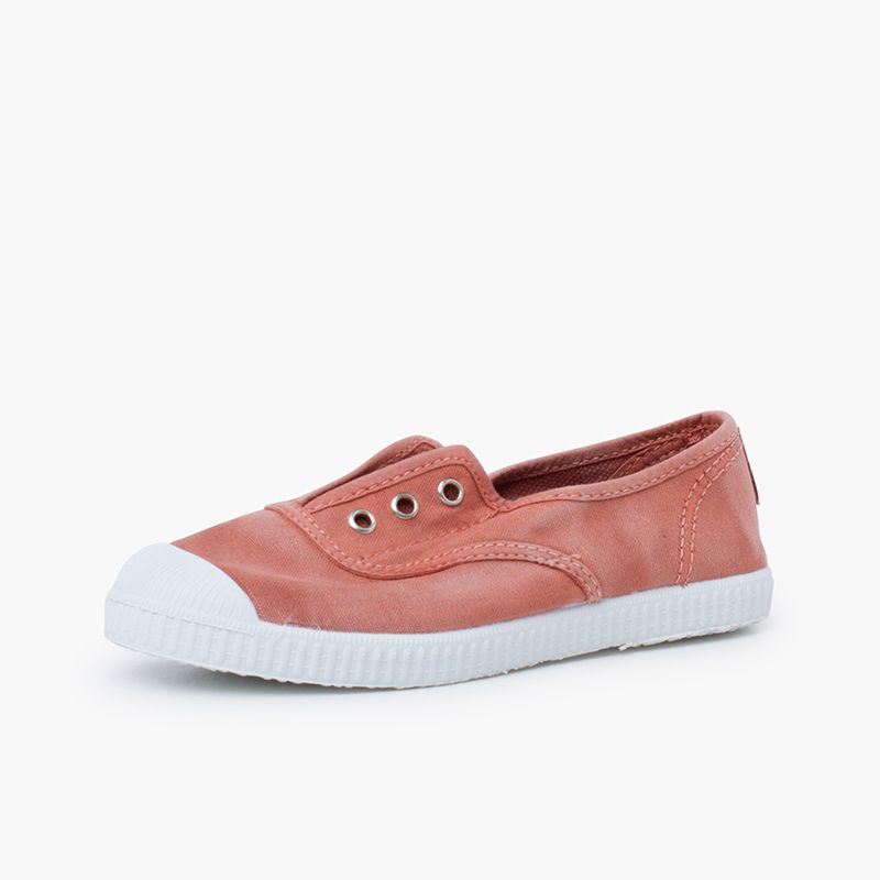 Worn Effect Canvas Trainers Without Laces