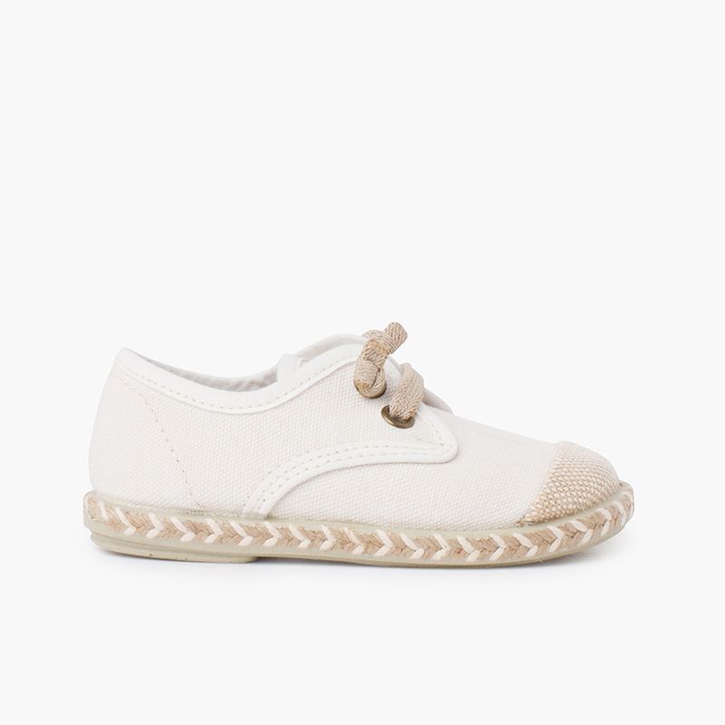 Children's blucher with jute toe cap and elastic laces