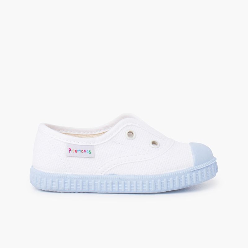 White trainers without laces coloured outsole