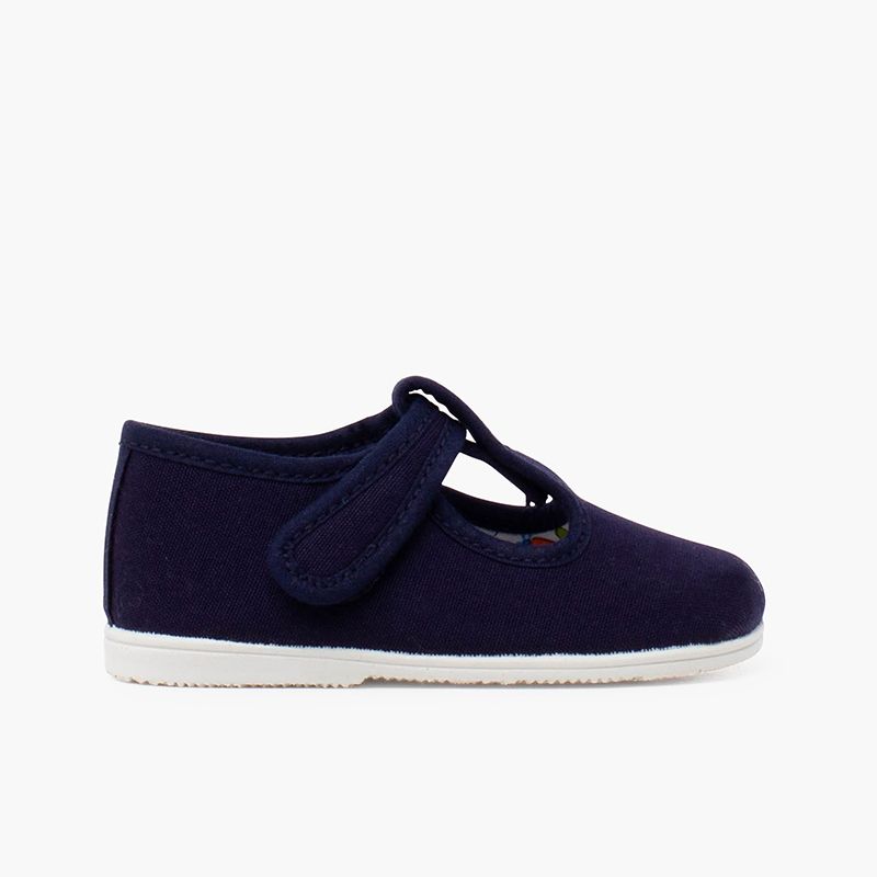 Canvas T-bar shoes thin sole riptape