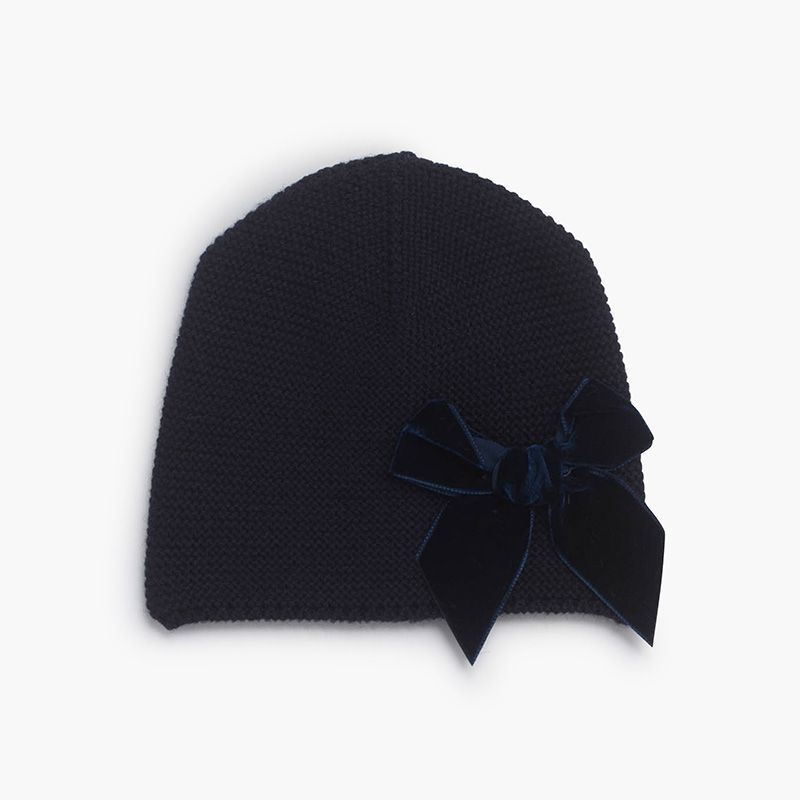 Winter beanie with velvet side bow