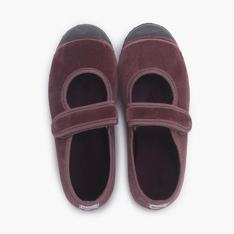 Velvet Mary Janes Rubber Toe