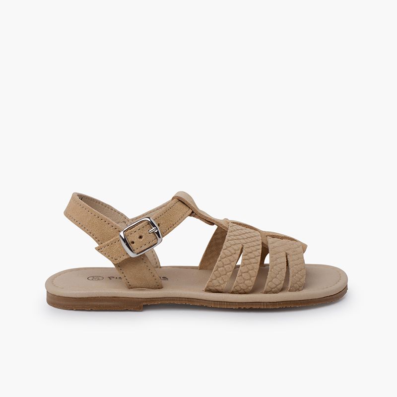 Engraved leather gladiator sandals