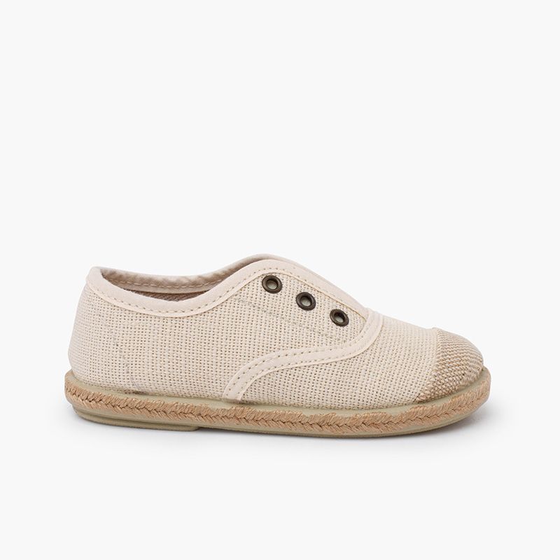 Linen trainers without laces jute toecap
