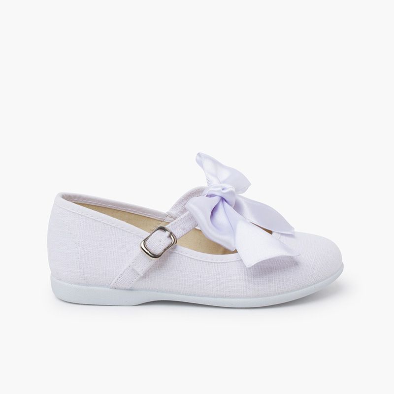 Linen Mary Janes ceremony satin bow