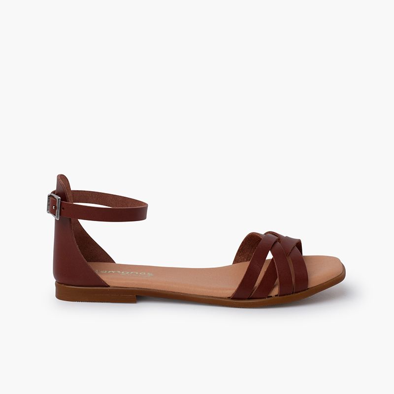 Leather strappy sandals heel-pad