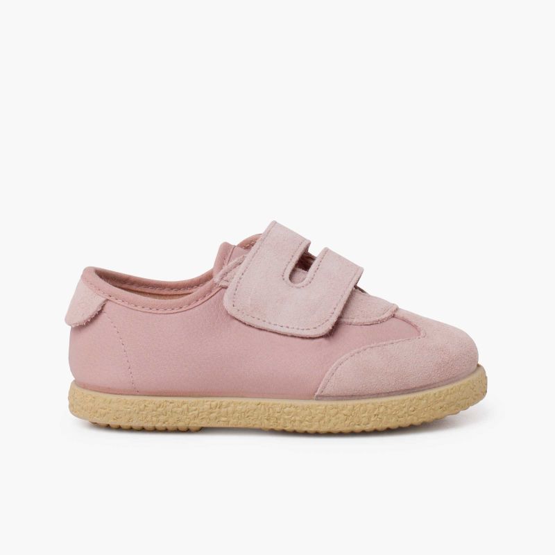 Suede and faux leather trainers