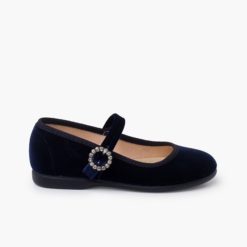 Velvet Mary Janes with Jewel Buckle