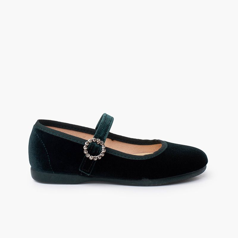 Velvet Mary Janes with Jewel Buckle