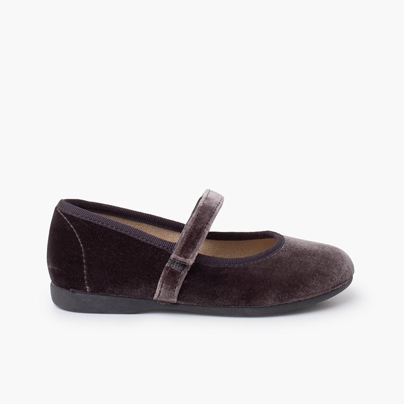 Velvet mary janes Girls hook-and-loop strap