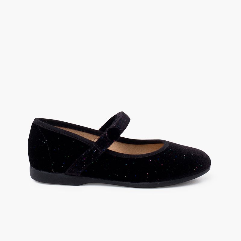Shiny velvet mary janes girls button