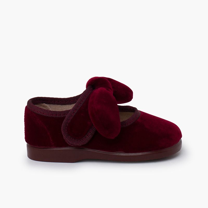 Velvet bow hook-and-loop fastening mary janes for girls