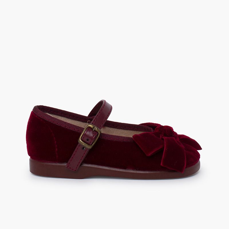 Mary janes leather-type strap velvet bow