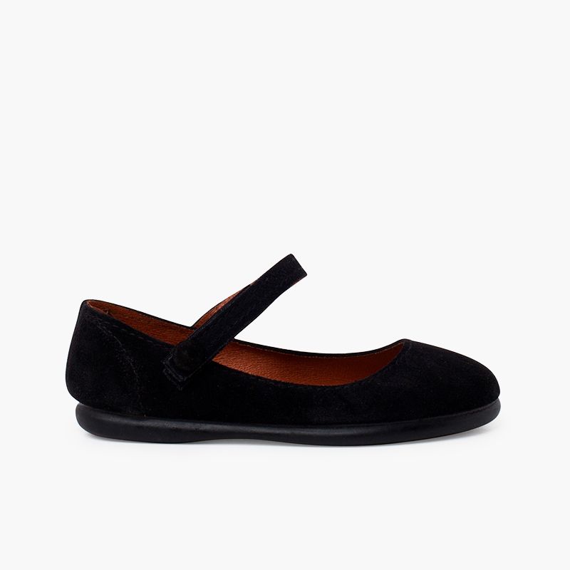 Suede mary janes girls button strap
