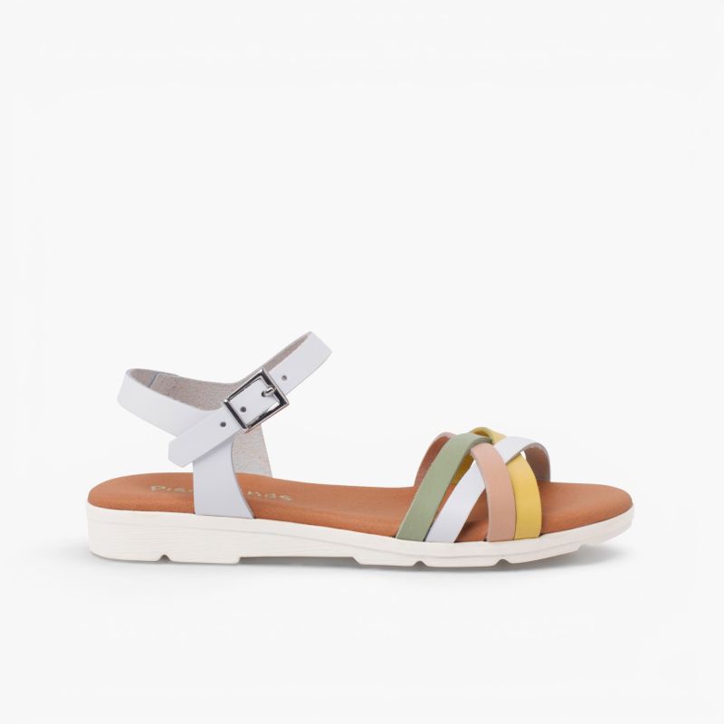 Buckle sandals crossed multicolor straps
