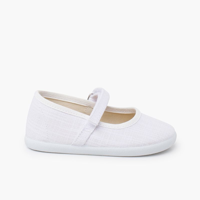 Barefoot light linen mary janes hook-and-loop strap