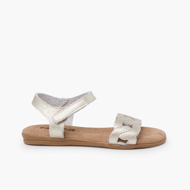 Leather sandals chain detail hook-and-loop strap