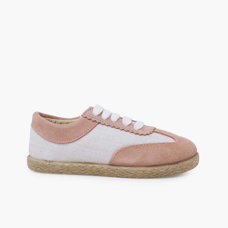Combined linen and suede trainers