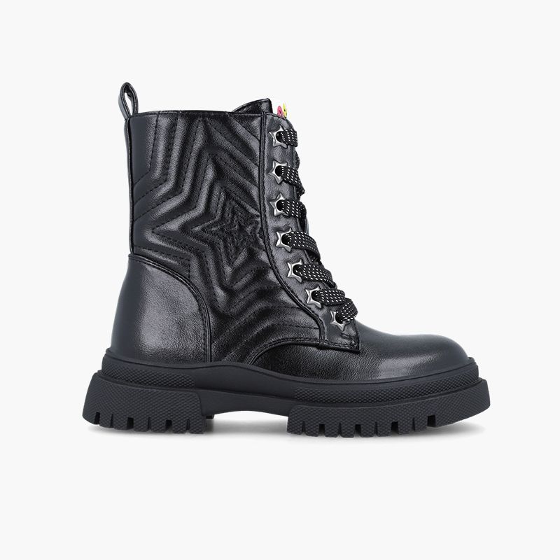 Military-style boots star glitter laces