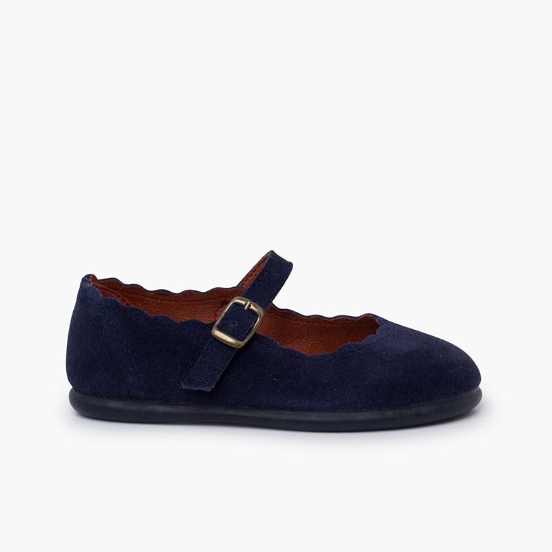 Suede Mary Janes wavy edges buckle