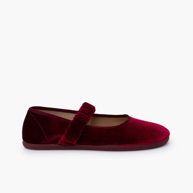Velvet barefoot mary janes gathered strap