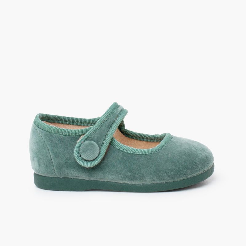 Velvet mary janes hook-and-loop fastening button