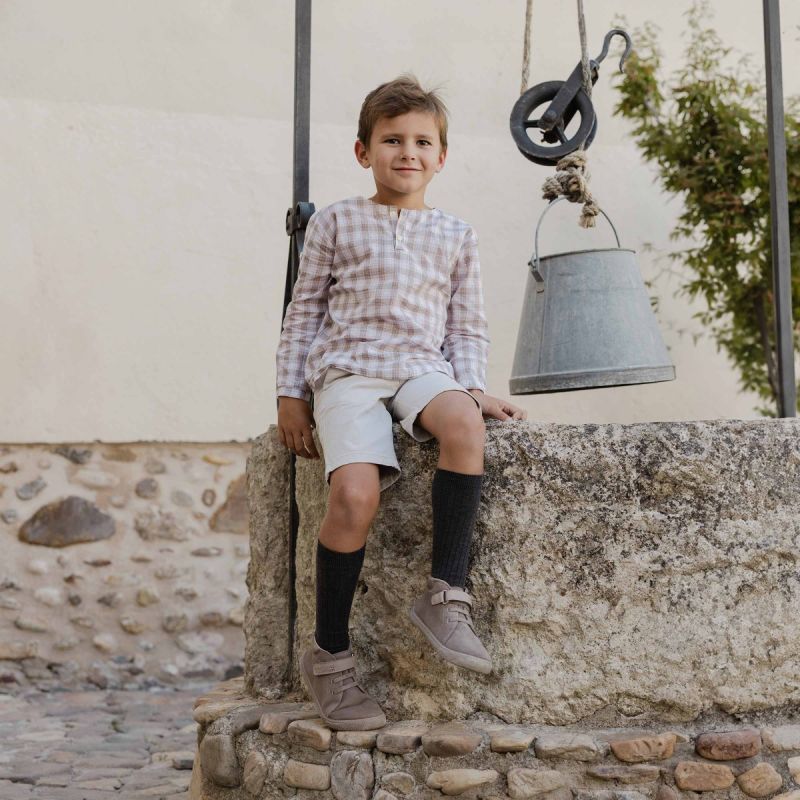 Suede barefoot boots leather strap and laces