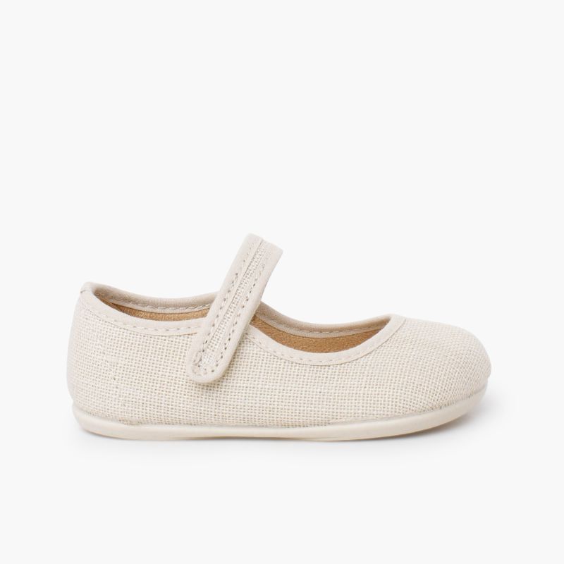 Barefoot linen Mary Janes hook-and-loop fastening