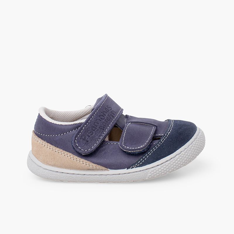 Kids' leather barefoot sandals double strap
