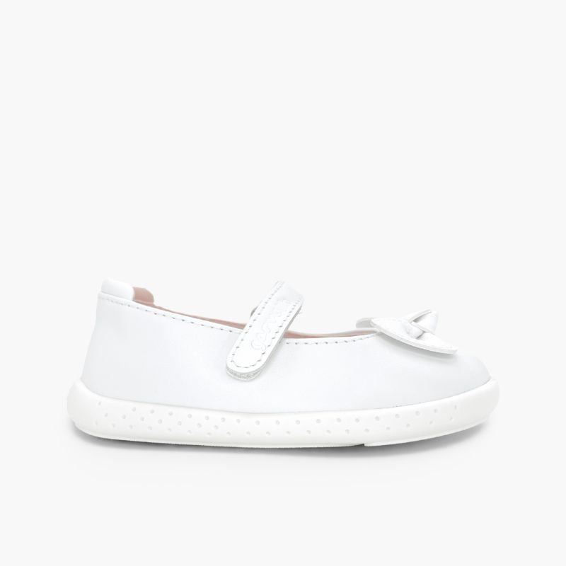 Barefoot leather mary janes bow