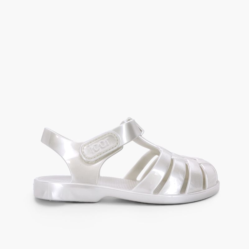 Jelly sandals children hook-and-loop fastening pearl finish