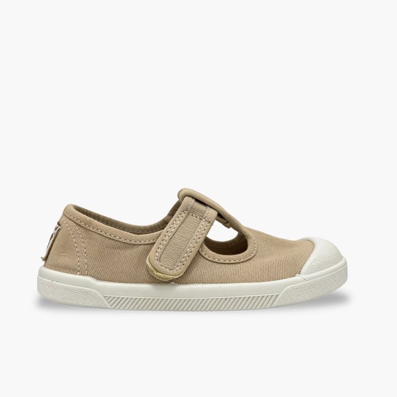 Boys' barefoot T-bar shoes washed canvas