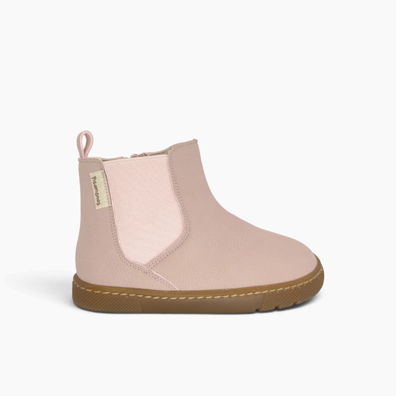 Embossed leather-effect barefoot boots elasticated sides honey-coloured sole
