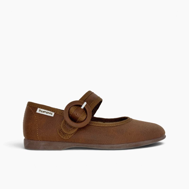 Leather-effect Mary Janes covered round buckle
