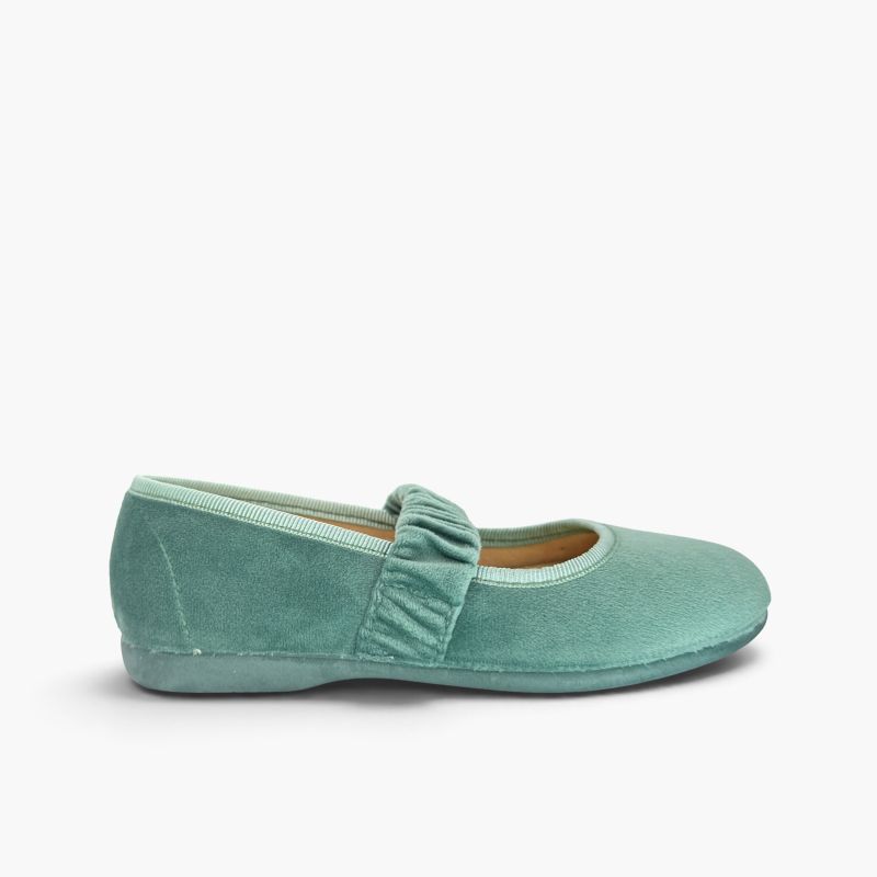 Velvet Mary Jane shoes ruched strap