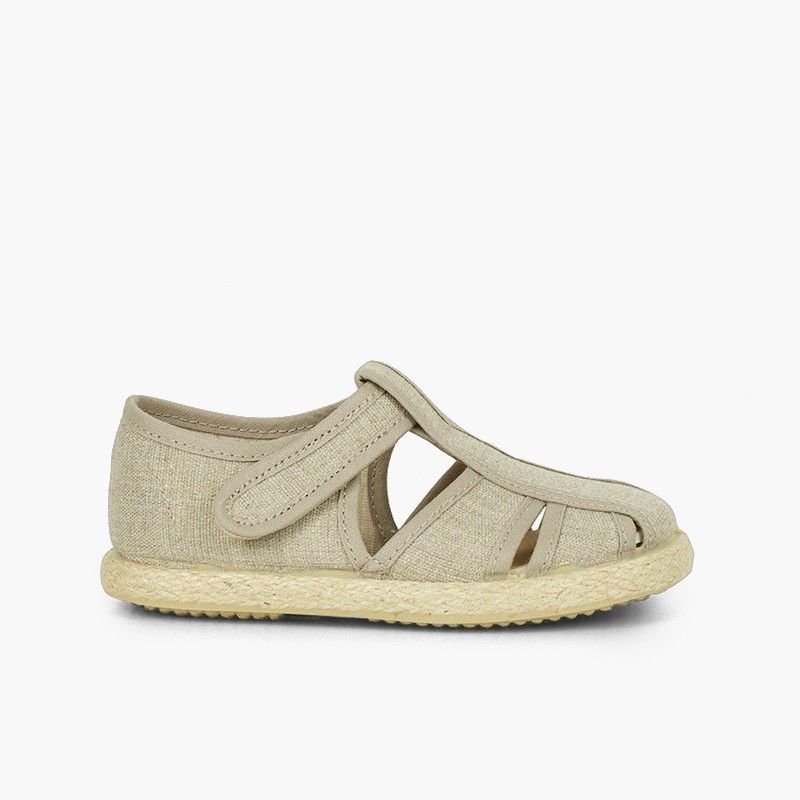 Canvas and Jute T-bar Sandals with Openings