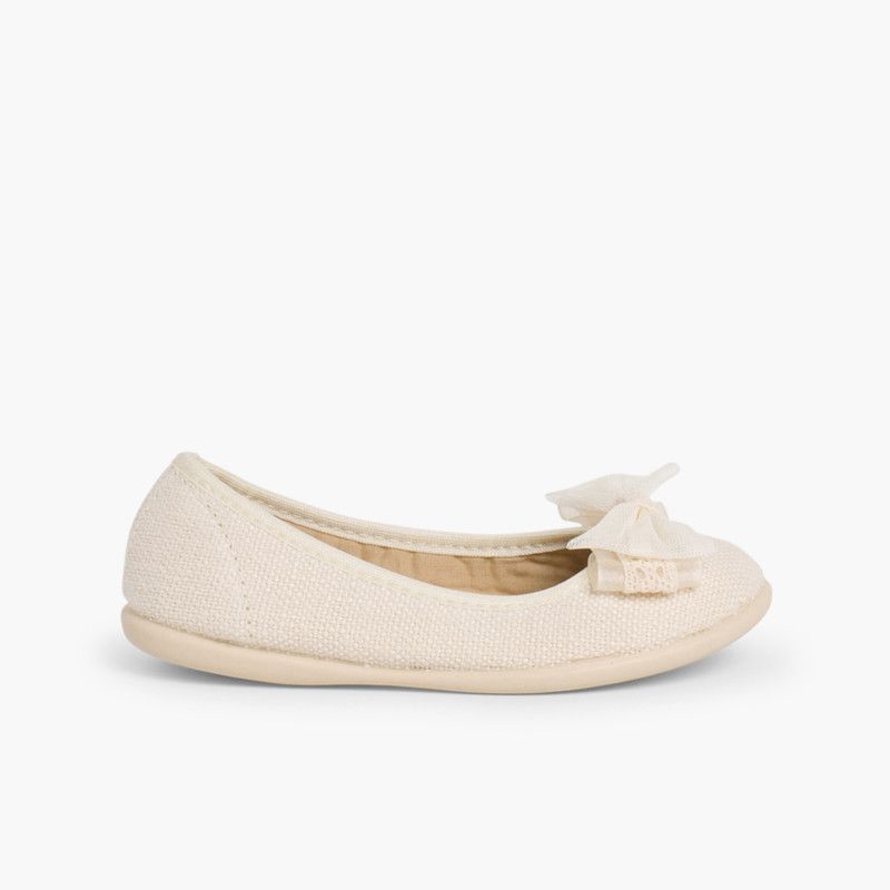 Canvas Ballerinas with Tulle Bow