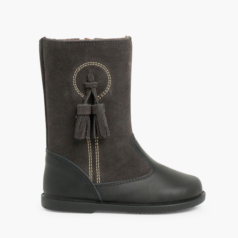 Girls Suede and Leather Tassel Boots