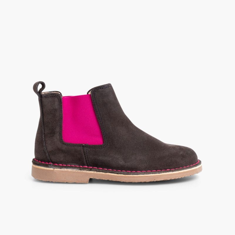 Suede Chelsea Boots with Coloured Elastic 