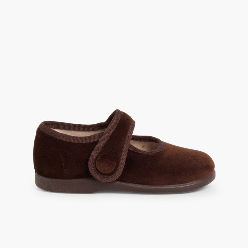 Girls Velvet Mary Janes with loop fasteners Button 