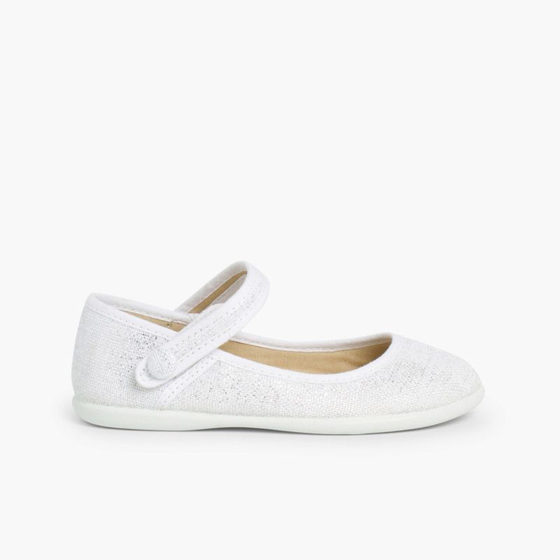 Girls Metallic Linen Mary Janes with loop fasteners