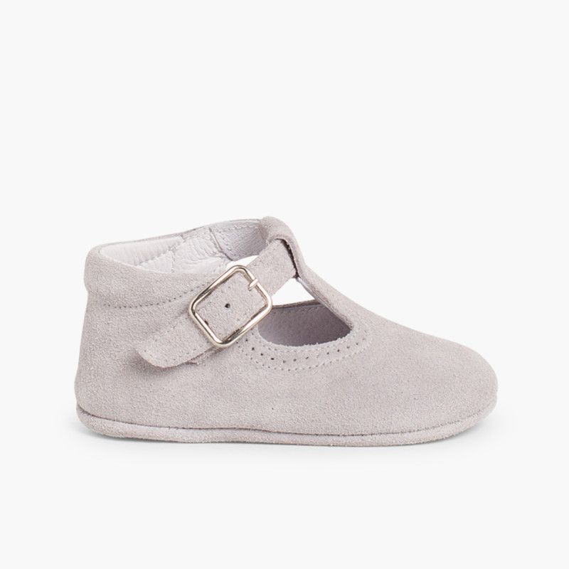 Suede T-Bar Shoes for babies with buckle