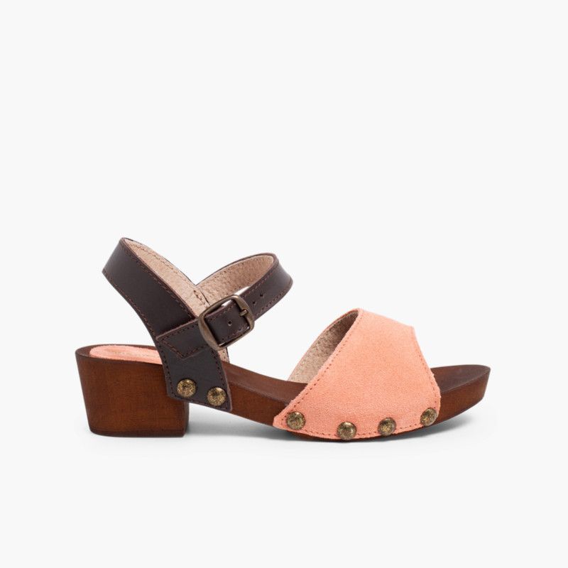 Suede Sandals Wood-like Soles