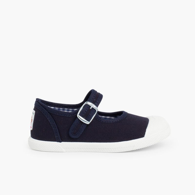 Girls Buckle Up Rubber Toe Cap Canvas Mary Janes
