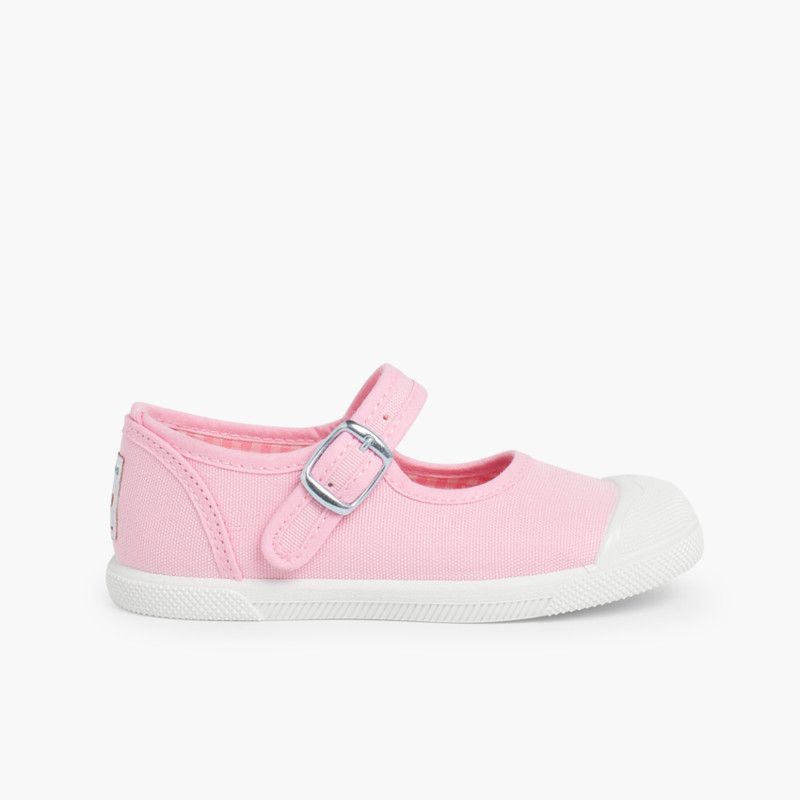 Girls Buckle Up Rubber Toe Cap Canvas Mary Janes