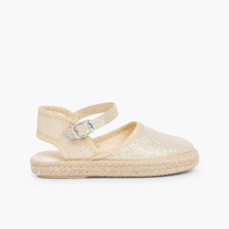Girls Glitter Buckle Up Espadrille Wedge